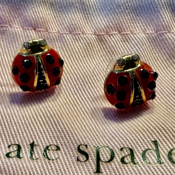 Kate Spade Ladybug Crystal And Enamel Post Earrings. - Picture 2 of 2
